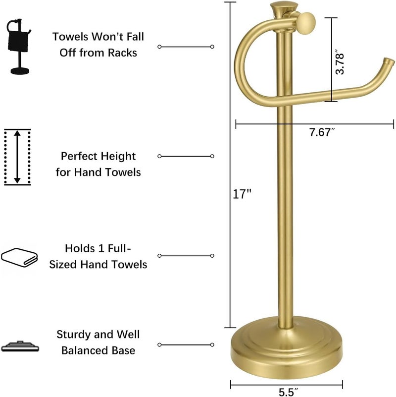 BESy 17 Inch Brushed Gold Stand Towel Bar Hanger Hand Towel Bar Bathroom Vanity Countertop Towel Holder Free Standing Stainless Steel Towel Ring Hardware Accessories Towel Rack - Image 3